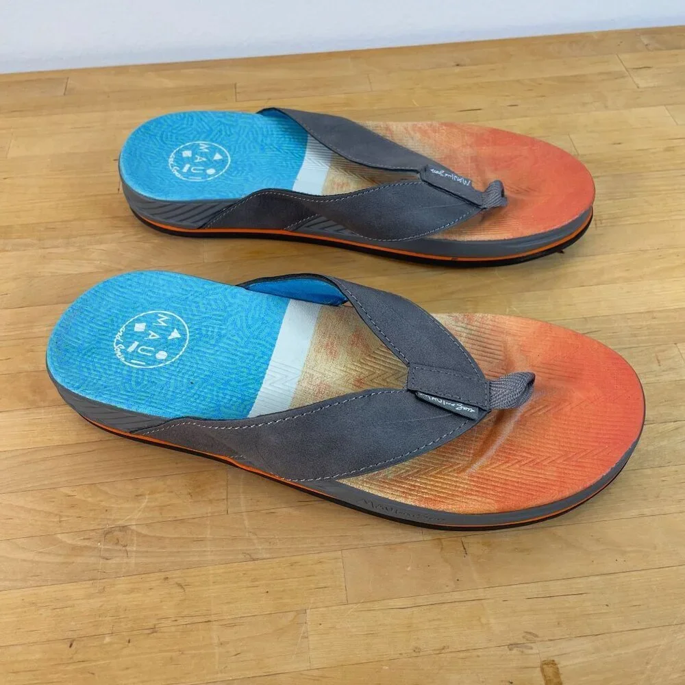 Maui & Sons Men's Size 7 Flip Flops Comfortable Beach Sandals Brown straps